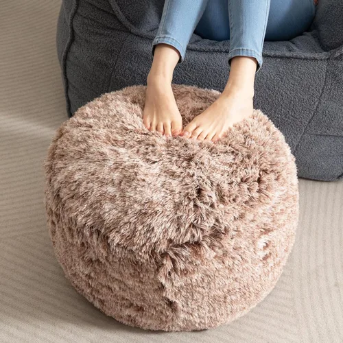 HIGOGOGO Puf Otomán Redondo Relleno, Pufs Largos de Piel Sintética con Relleno de Trozos de Espuma, Puf Reposapiés Esponjoso y Peludo Otomán de