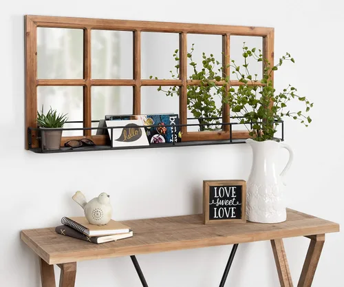 Miniatura 4 de Kate and Laurel Jackson Casual Farmhouse - Espejo de ventana de madera maciza de 10 pulgadas con estante de metal negro envejecido, 40 x 18