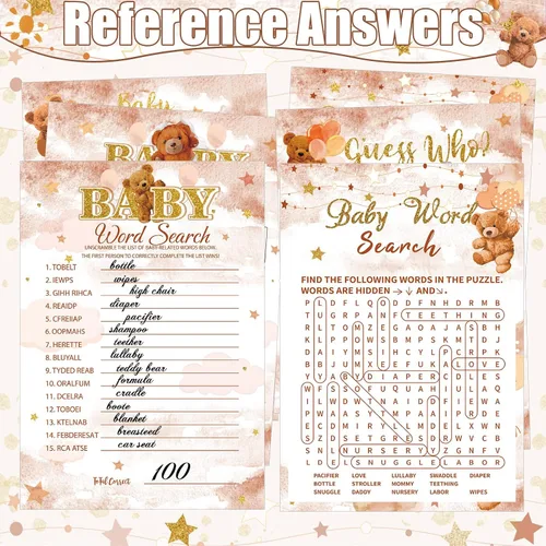 Miniatura 7 de Sherr Juego de 424 chupetes para baby shower, incluye letrero de caza y 50 chupetes acrílicos, Bingo Price Guess How Is Big Search for Brown Baby