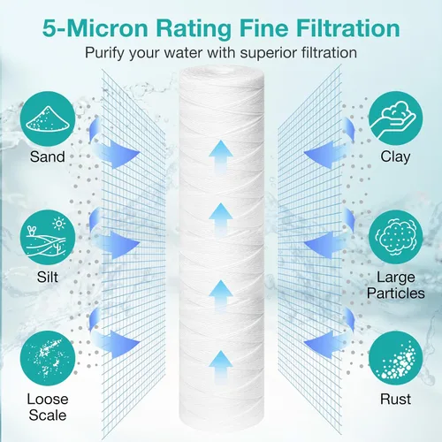 Miniatura 4 de SimPure - Cartucho de filtro de agua para sedimentos y heridas de 5 micras, 20 x 4.5 pulgadas, repuesto para agua de pozo de sedimentos para toda
