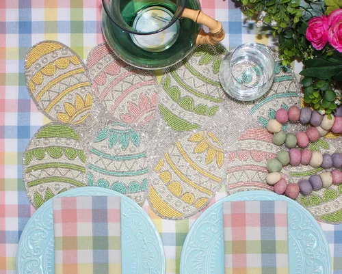 Miniatura 3 de COTTON CRAFT Happy Hunting - Camino de mesa hecho a mano con cuentas, huevos de Pascua, conejo, conejo, almuerzo, cena, celebración, fiesta
