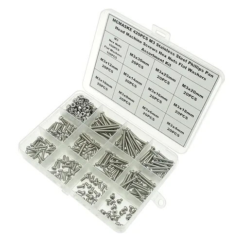 Miniatura 6 de Juego de 420 tornillos de cabeza plana M3 Phillips, tuercas planas, arandelas planas, acero inoxidable 304, longitud de los tornillos: 0.157 in a
