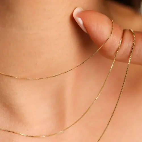 Miniatura 3 de Jewelry Affairs Collar de cadena estilo caja de oro macizo de 14 quilates, 0.024 in