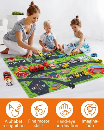 Miniatura 4 de Coogam Laberinto del Alfabeto, 26 piezas de coche tirador con alfombrilla de juego, juego preescolar de emparejamiento de letras para niños de 3, 4