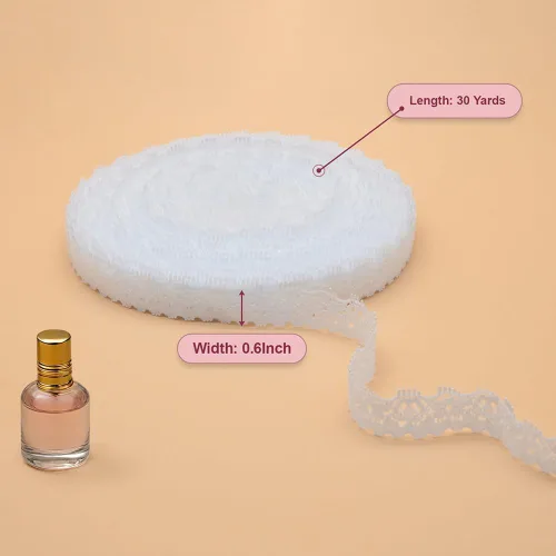 Miniatura 3 de Cinta de encaje blanco de 30 yardas, ribete de encaje elástico estrecho de 0.6 pulgadas, ribete elegante para manualidades, envoltura de regalos