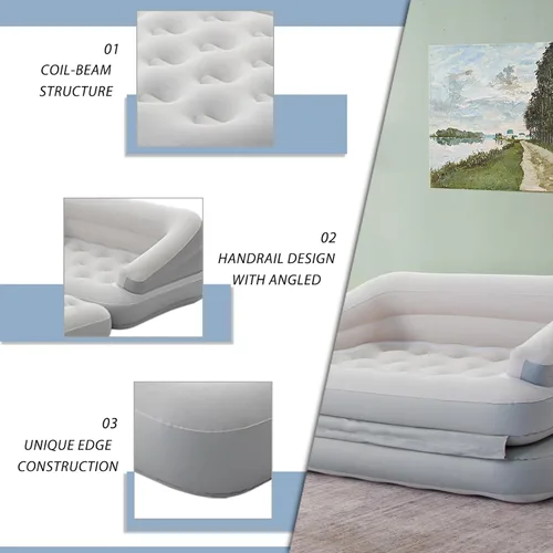 Miniatura 5 de Sofá cama inflable para camping, flotador de piscina, colchón flocado al aire libre con reposabrazos, tamaño matrimonial