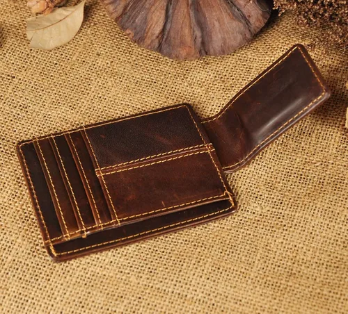 Miniatura 5 de Le'aokuu - Funda para tarjetas de crédito con imán y clip de piel auténtica, Café RFID), W1015