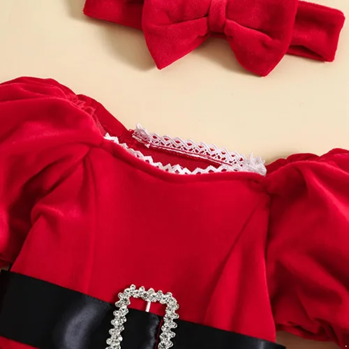 Miniatura 4 de Rswnyirn Vestido mameluco de Navidad para niñas pequeñas, vestido de tul de princesa de terciopelo rojo con diadema