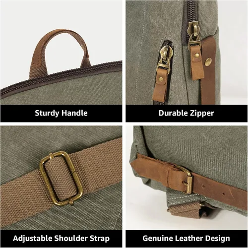 Miniatura 4 de KL928 Mochila de lona vintage para hombres y mujeres, mochila para laptop, mochila de viaje, bolsa de viaje al aire libre, verde oliva