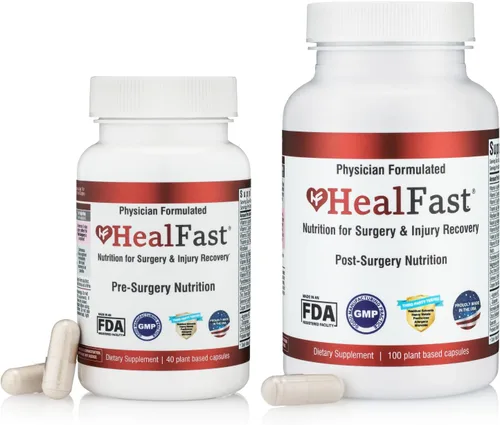 HealFast Suplemento completo de recuperación de cirugía y lesiones: para heridas, tratamiento de cicatrices y moretones con vitaminas, bromelina,