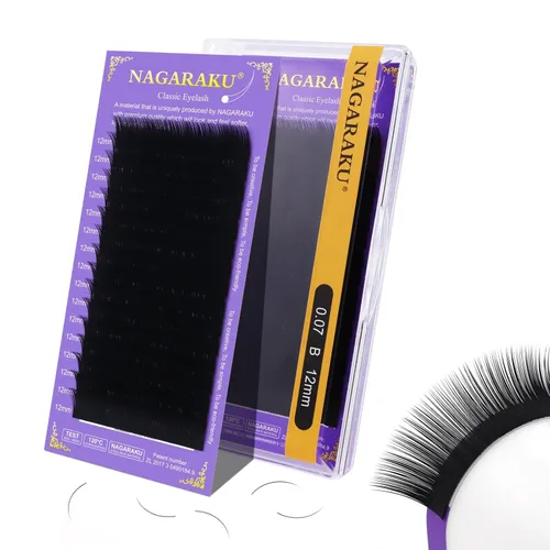 Miniatura 233 de NAGARAKU Extensiones de pestañas, pestañas individuales, 0.05mm, rizo D, 15mm, clásico, negro mate, suave, natural, profesional, 16 filas, 0.05-D