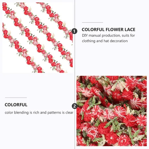 Miniatura 5 de Cinta de ajuste de encaje floral rojo oscuro 15 pies de encaje de flores bordadas para boda costura artesanía apliques
