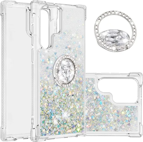 Miniatura 10 de CCSmall Funda para Samsung Galaxy S22 Ultra para mujeres y niñas, transparente con purpurina que fluye líquida, cubierta brillante de arena movediza