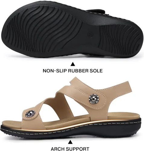 Miniatura 5 de TEMOFON Sandalias para mujer de verano elegante: puntera abierta, cómodas para caminar, sandalias planas con soporte para el arco, tallas 5-11