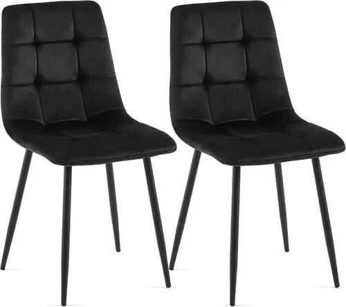 NORDICANA Juego de 2 sillas de comedor, sillas de cocina tapizadas, sillas laterales de terciopelo negro con cómodos cojines y patas de metal
