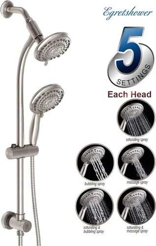 Miniatura 4 de Combo de regadera manual y de lluvia para fácil alcance, barra deslizante de acero inoxidable de 27.5" sin necesidad de perforación, regadera manual