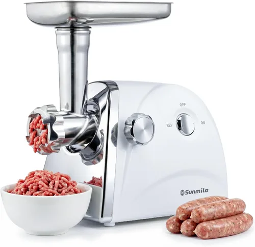 Sunmile SM-G31 picadora de carne eléctrica y fábrica de salchichas 1HP 800W máximo, aprobado por ETL, hojas de corte de acero inoxidable, 3 placas