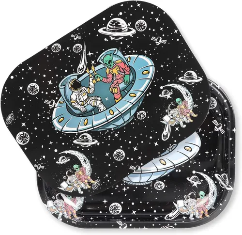 Miniatura 6 de Bandejas de metal con tapa magnética, bandeja de metal de astronauta en el espacio, pequeña y bonita bandeja decorativa, ideal para el hogar o sobre