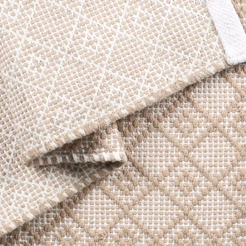 Miniatura 5 de Alfombra de algodón tejida con diamantes de 2 x 3 pies, color beige, antideslizante, decorativa, duradera, bohemia, ideal para entrada, cocina