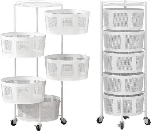 Cestas giratorias de cocina con ruedas redondas de malla de 5 niveles, organizador de frutas y verduras, almacenamiento rodante con ruedas, color