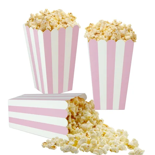 Miniatura 11 de 24 paquetes de cajas de palomitas de maíz con rayas rojas - Mini contenedores de papel para palomitas y caramelos para fiestas de carnaval, 2-Rojo