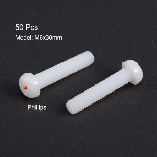 Miniatura 2 de uxcell M6x30mm Roscado Nylon Phillips Cruz Pan Cabeza Tornillos Tornillos de Máquina Blanco 50