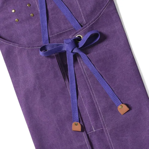 Miniatura 6 de Delantales de chef AFUN para hombres y mujeres con bolsillos grandes, delantal de trabajo ajustable de lona de algodón con espalda cruzada Púrpura