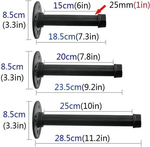 Miniatura 7 de Y&J - Soportes de estante de tubo rústicos, flotantes resistentes, soportes industriales de estante negro, para bricolaje, decorativos, soportes