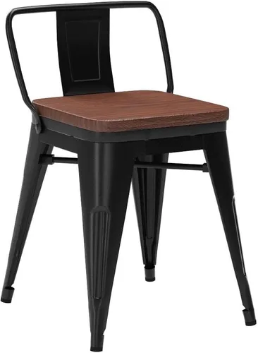 Miniatura 5 de HAOBO Home Taburetes de bar industriales de metal, taburetes de bar con respaldo bajo con asiento de madera [juego de 4] sillas de comedor de 18