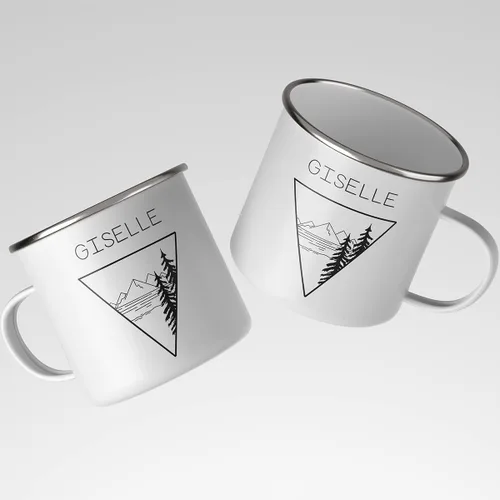 Miniatura 7 de Taza de campamento esmaltada personalizada. Tazas de café de cerámica personalizadas para campamento y senderismo, regalo de San Valentín