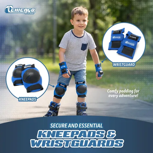 Miniatura 4 de Chicago - Patines de entrenamiento en línea con equipo de protección para niños, cuchillas duraderas y de alto rendimiento, muñequeras, rodilleras