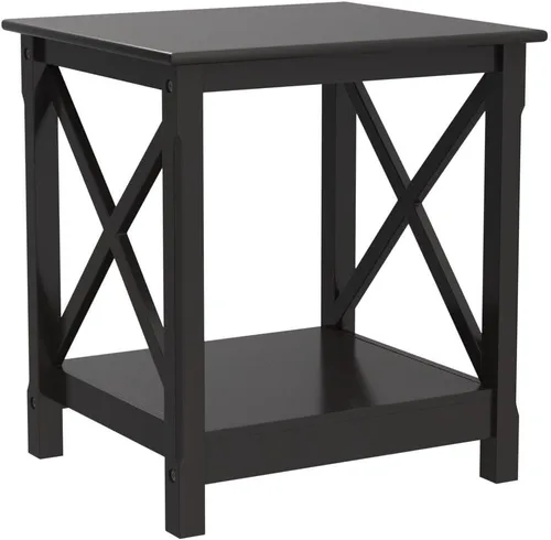 Miniatura 4 de Yaheetech X-Design - Juego de 2 mesas auxiliares para sofá con estante de almacenamiento, soporte lateral de 2 niveles, mesa pequeña para sala