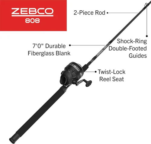 Miniatura 2 de Zebco 808 Spincast - Combo de carrete y caña de pescar, caña de vidrio Z duradera de 7 pies con mango extendido de caña de EVA, antirretroceso
