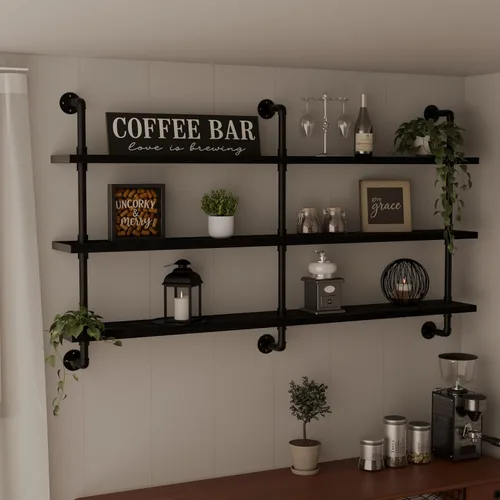 Miniatura 40 de HDDFER - Estantería industrial para tuberías rústicas en blanco, estantes de pared de tubería industrial con tablas de madera, estantes flotantes