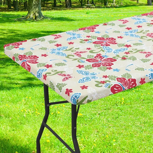 Miniatura 26 de Smiry Mantel cuadrado para mesa de pícnic, impermeable, elástico, ajustable, para campamento, protector de vinilo con parte trasera de franela Beige