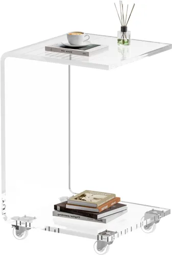 Miniatura 14 de Mesa auxiliar acrílica, 12 pulgadas de profundidad x 20 pulgadas de ancho x 10 pulgadas de alto, mesa auxiliar transparente multiusos en forma de C
