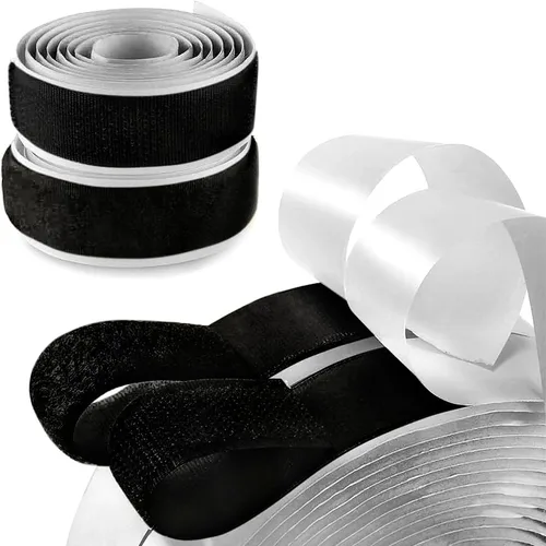 Lakesstory Cinta adhesiva negra de 5/8 pulgadas de ancho con gancho y bucle de 1 yarda de longitud, cinta autoadhesiva de fijación resistente para