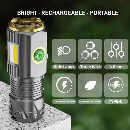 Miniatura 2 de Linterna LED mini recargable, 9000 lúmenes, linterna pequeña ultra brillante, con clip y imán, impermeable IPX6, 6 modos, adecuada para camping