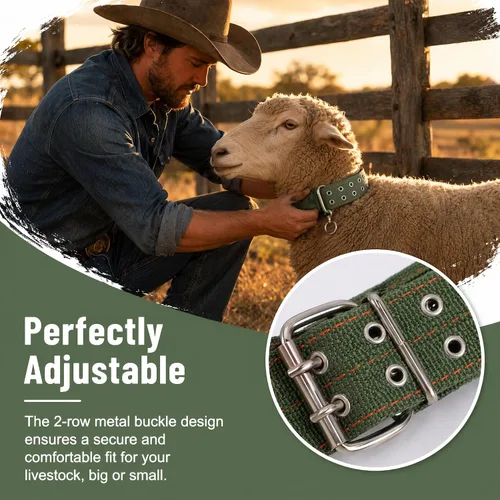 Miniatura 6 de DOITOOL Collar de lona para cuello de vaca, correa ajustable de nailon grueso de tracción para ganado con 2 filas de hebilla de metal para granja