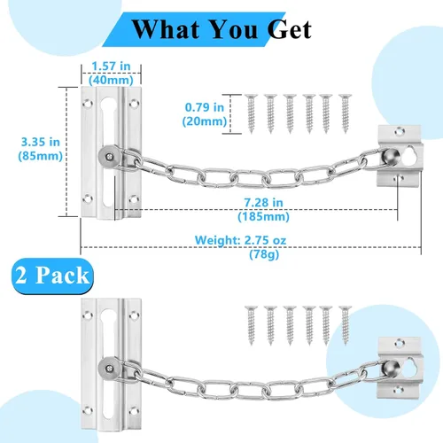 Miniatura 4 de INBOF Paquete de 2 cerraduras de cadena para puerta, cerraduras de cadena de acero inoxidable para puerta interior, grosor premium con 12 tornillos