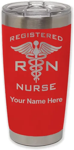 Miniatura 43 de LaserGram Vaso aislado al vacío de 20 onzas, enfermera registrada RN, grabado personalizado incluido (negro)