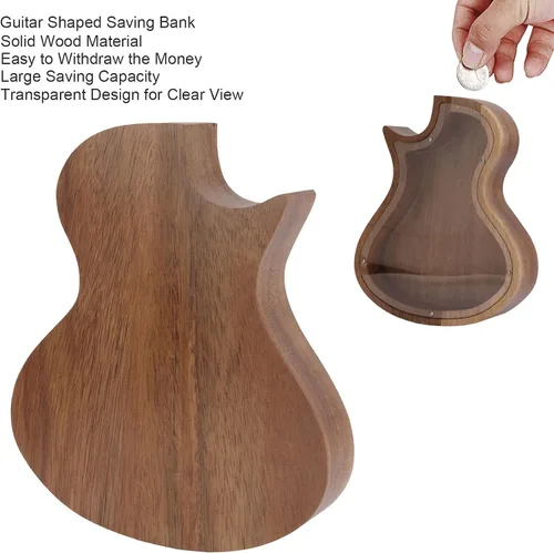 Miniatura 2 de Asixxsix Alcancía de madera, banco decorativo en forma de guitarra, caja de dinero, banco de ahorro, regalos únicos para niños y adultos, regalo
