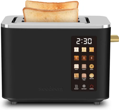 SEEDEEM Tostadora de 2 rebanadas, pantalla de control táctil, tostadora inteligente de acero inoxidable, 6 configuraciones de tostado, selección de