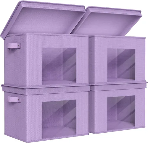 Miniatura 8 de Univivi Cajas de Almacenamiento de Tela Plegables Grandes Contenedores de Almacenamiento con Tapas [Paquete de 4] Cubos de Almacenamiento Plegables