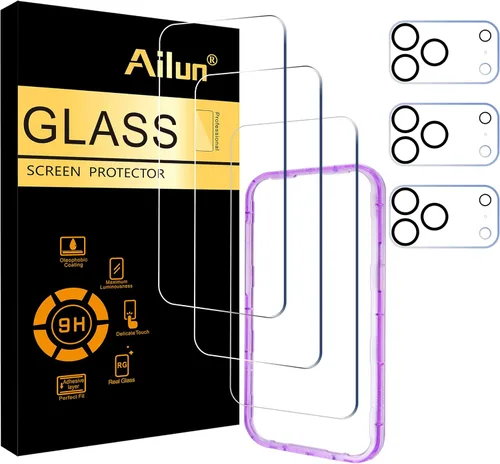 Ailun Paquete de 3 protectores de pantalla para iPhone 17 Pro Max [6.9 pulgadas] + 3 protectores de lente de cámara con marco de instalación,