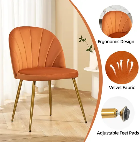 Miniatura 5 de Juego de 4 sillas de comedor de terciopelo, sillas de comedor modernas tapizadas de mediados de siglo, sillas decorativas sin brazos con patas