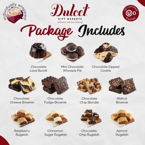 Miniatura 5 de Dulcet Gift Baskets Caja de regalo de la colección de chocolate definitiva rellena con brownie de dulce de leche, rugelah escamoso, pastel