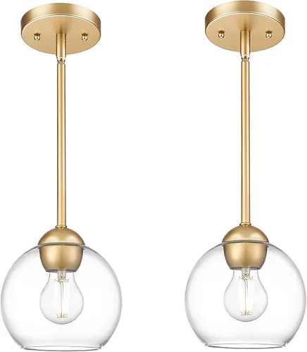 Emak Modernas lámparas colgantes doradas, luces colgantes de globo de 7 pulgadas con vidrio transparente, 1 luz colgante para isla de cocina, baño,