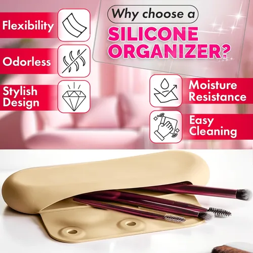 Miniatura 3 de Soporte de silicona para brochas de maquillaje de viaje: elegante bolsa de maquillaje de silicona de 8.3 pulgadas, bolsa de maquillaje de viaje