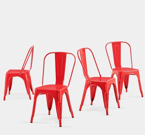 Miniatura 15 de Juego de 8 sillas de comedor de metal verde alpino, sillas de cocina apilables retro estilo granja, sillas laterales de acero verde oscuro para café